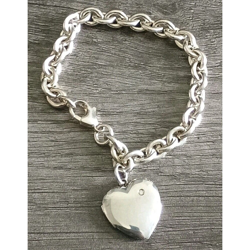 Marathon Co Sterling Silver Heart Locket Diamond Heavy Vintage Bracelet